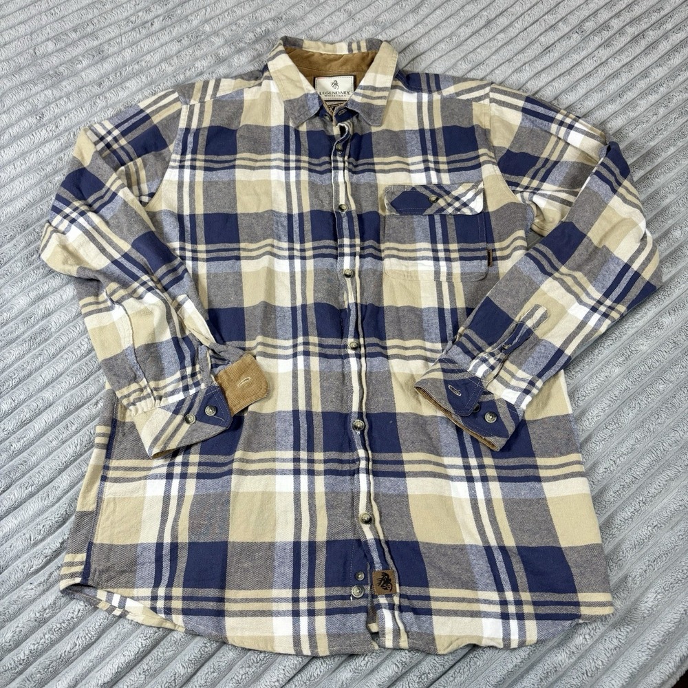 Legendary Whitetails Brown/White/Blue‎ Plaid Flannel, Men's Large Tall